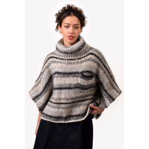 Brunello Cucinelli Grey Mohair Striped Turtle Neck Sweater Size XXS